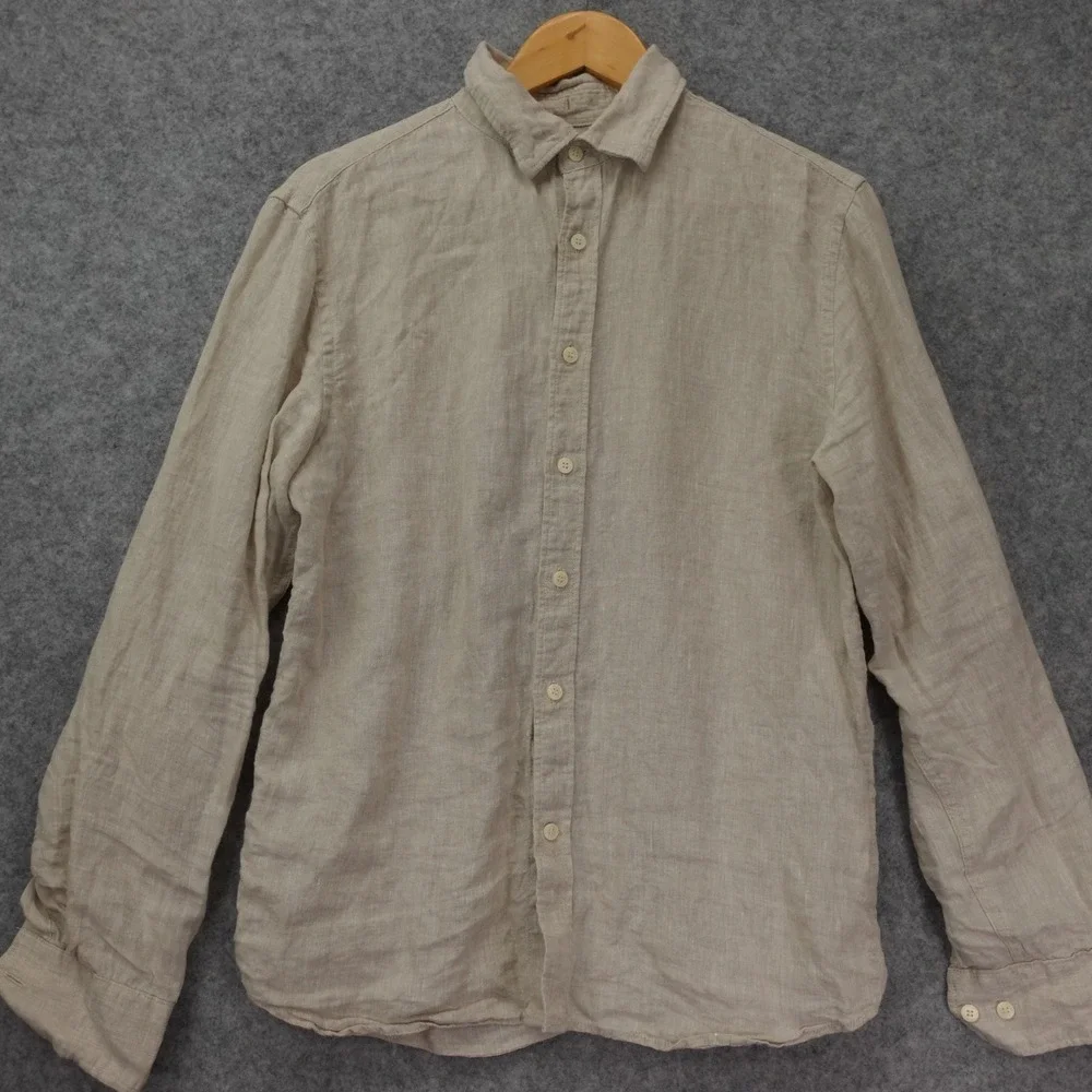 Banana Republic Mens European Linen Shirt S Oatmeal Neutral Standard Fit Summer